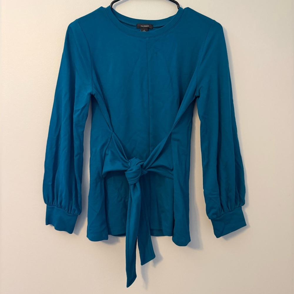 Halogen Teal Long-Sleeve Tie-Front Top